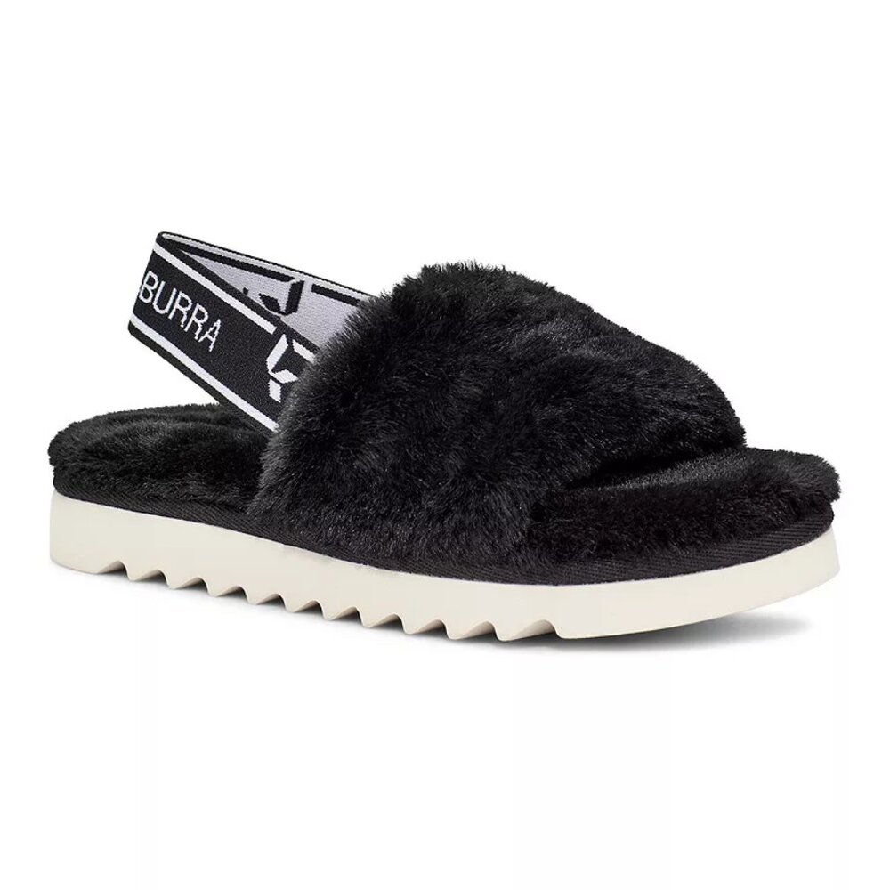 UGG KOOLABURRA Plush Slide Sandals Backstrap Black Faux Fur Slipper Size 6